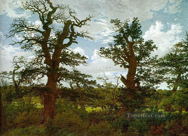 Landscape with Oak Trees and a Hunter Romantic Caspar David Friedrich woods forest Oil Paintings